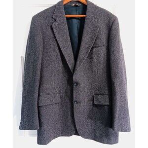 Vtg Wool Blazer 42L Dark Gray Tweed 2 Button Suit Sport Coat Old Money USA 90s